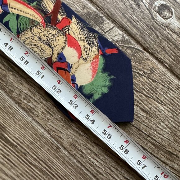 2/$18 SALE! Perry Ellis Handmade Silk Tie Tropical Bird Design Mens Blue Birds - Picture 7 of 8